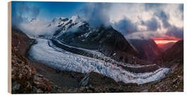Holzbild Sonnenuntergang am Unteren Grindelwaldgletscher im Berner Oberland - Marcel Gross