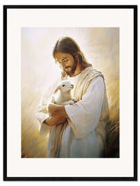Gerahmter Kunstdruck Jesus Christus hält das fehlende Lamm