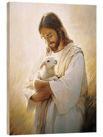 Holzbild Jesus Christus hält das fehlende Lamm - TAlex