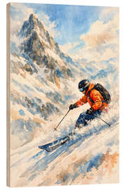 Holzbild Skifahrer abseits der Piste