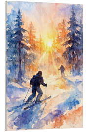 Aluminium print Skiers in snowy forest at sunrise - Natalie Bruns