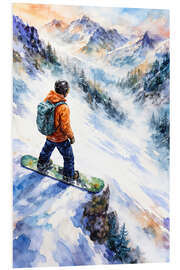 Hartschaumbild Snowboarder mit Blick auf die Berge