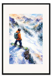Gerahmter Kunstdruck Snowboarder mit Blick auf die Berge