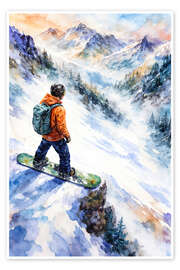 Poster Snowboarder mit Blick auf die Berge - Natalie Bruns