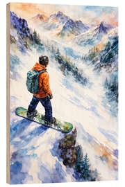 Holzbild Snowboarder mit Blick auf die Berge - Natalie Bruns