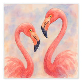 Wandbild Romantisches Flamingo-Pärchen - Natalie Bruns