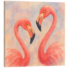 Holzbild Romantisches Flamingo-Pärchen - Natalie Bruns