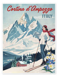 Poster Cortina Vintage Skiing