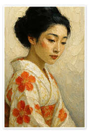 Wandbild Japanisches Frauenporträt im traditionellen Kimono - Natalie Bruns