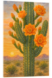 Tableau en verre acrylique Blooming saguaro cactus in the desert at sunset - Natalie Bruns