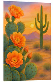 Acrylglasbild Wüstenkaktus mit Orangenblüten im Sonnenuntergang - Natalie Bruns