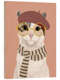 Holzbild Katze mit Baskenmütze - EL BUEN LIMÓN