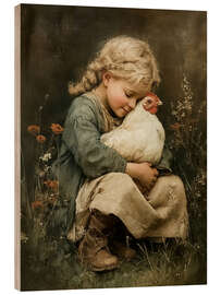 Holzbild Zärtliche Liebe für ein Huhn - Olga Telnova