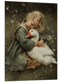 Hartschaumbild Mädchen umarmt eine Gans - Olga Telnova
