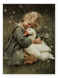 Wandbild Mädchen umarmt eine Gans - Olga Telnova