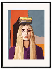 Gerahmter Kunstdruck Mädchen balanciert Bücher auf dem Kopf