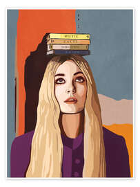 Poster Mädchen balanciert Bücher auf dem Kopf