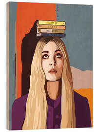 Holzbild Mädchen balanciert Bücher auf dem Kopf