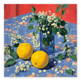 Wandbild Orangen, weiße Blumen und ein Moment der Ruhe - DejaReve