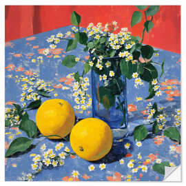 Självhäftande poster Oranges, White Flowers, and a Moment of Rest - DejaReve