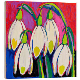 Holzbild Schneeglöckchen in einer mutigen Farbpalette - DejaReve