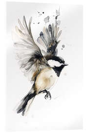Acrylglasbild Aquarell Schwarzkopfmeise im Flug