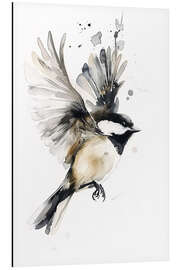 Alubild Aquarell Schwarzkopfmeise im Flug