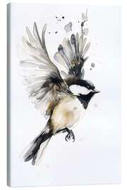 Leinwandbild Aquarell Schwarzkopfmeise im Flug