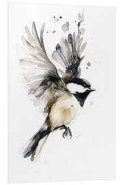 Hartschaumbild Aquarell Schwarzkopfmeise im Flug