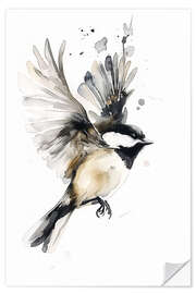 Wandsticker Aquarell Schwarzkopfmeise im Flug