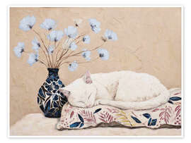 Wandbild Ein sanfter Nachmittag mit einer weißen Katze - DejaReve