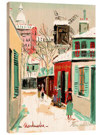 Holzbild Montmartre, grüne Häuser - Maurice Utrillo
