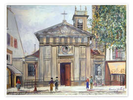 Wandbild Saint-Denis de la Chapelle und die Statue der Jeanne d'Arc - Maurice Utrillo