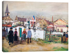 Lærredsbillede The town hall with the flag, 1924 - Maurice Utrillo