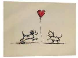 Acrylglasbild Welpe und Kätzchen mit Herzballon - TAlex