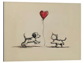 Alubild Welpe und Kätzchen mit Herzballon - TAlex