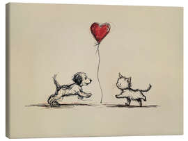 Leinwandbild Welpe und Kätzchen mit Herzballon - TAlex
