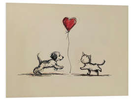 Hartschaumbild Welpe und Kätzchen mit Herzballon - TAlex