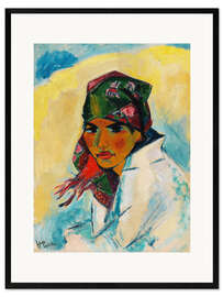 Gerahmter Kunstdruck Porträt einer Frau, Lotte mit Kopftuch