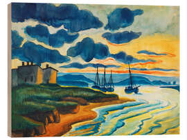 Holzbild Sonnenuntergang am Meer