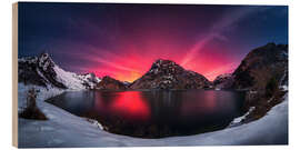 Holzbild Polarlichter in den Alpen, Spullersee, Arlberg - Lucas Tiefenthaler