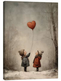 Leinwandbild Vintage Valentinstag Kinder mit Herzballondruck - TAlex