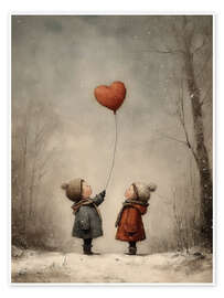 Wandbild Vintage Valentinstag Kinder mit Herzballondruck - TAlex