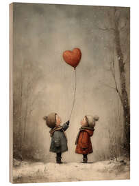 Holzbild Vintage Valentinstag Kinder mit Herzballondruck - TAlex
