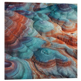 Acrylglasbild Farbenfrohe Bentonithügel der Wüste in den USA - Martin Podt