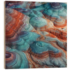 Holzbild Farbenfrohe Bentonithügel der Wüste in den USA - Martin Podt