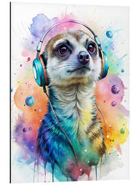 Alubild Erdmännchen mit Kopfhörern und bunten Spritzern - nobelart