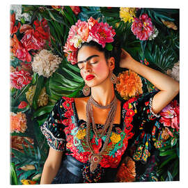 Acrylglasbild Frida Kahlo Vintage-Blumenporträt II