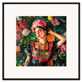 Gerahmter Kunstdruck Frida Kahlo Vintage-Blumenporträt II