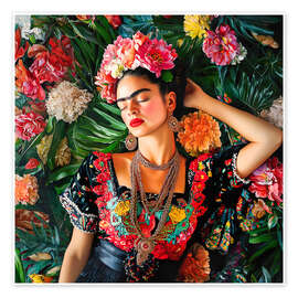 Poster Frida Kahlo Vintage-Blumenporträt II